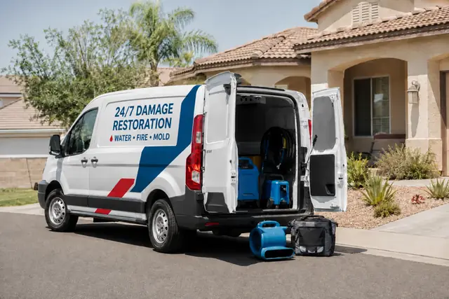 Structural Restoration Services Bloomington, CA service vehicle from Riverside Water Restoration Experts